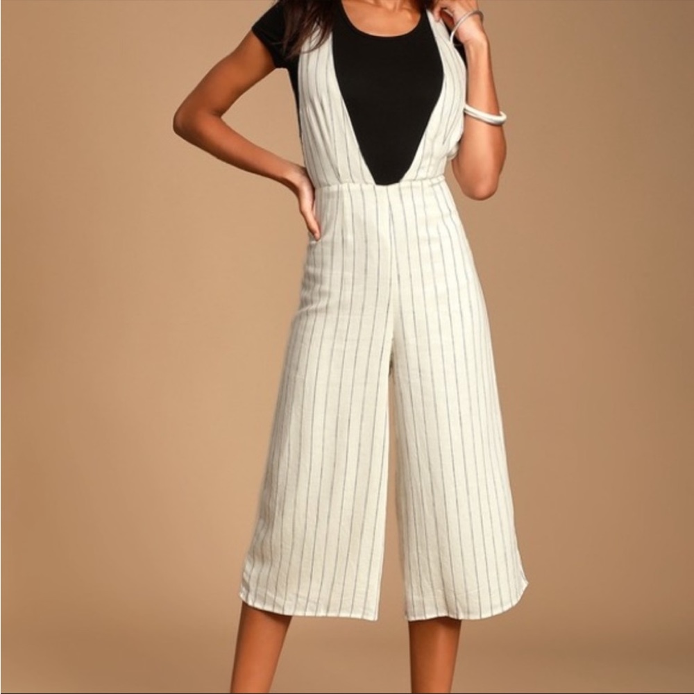 Lulus Zoee Black and White Striped Culotte Overalls